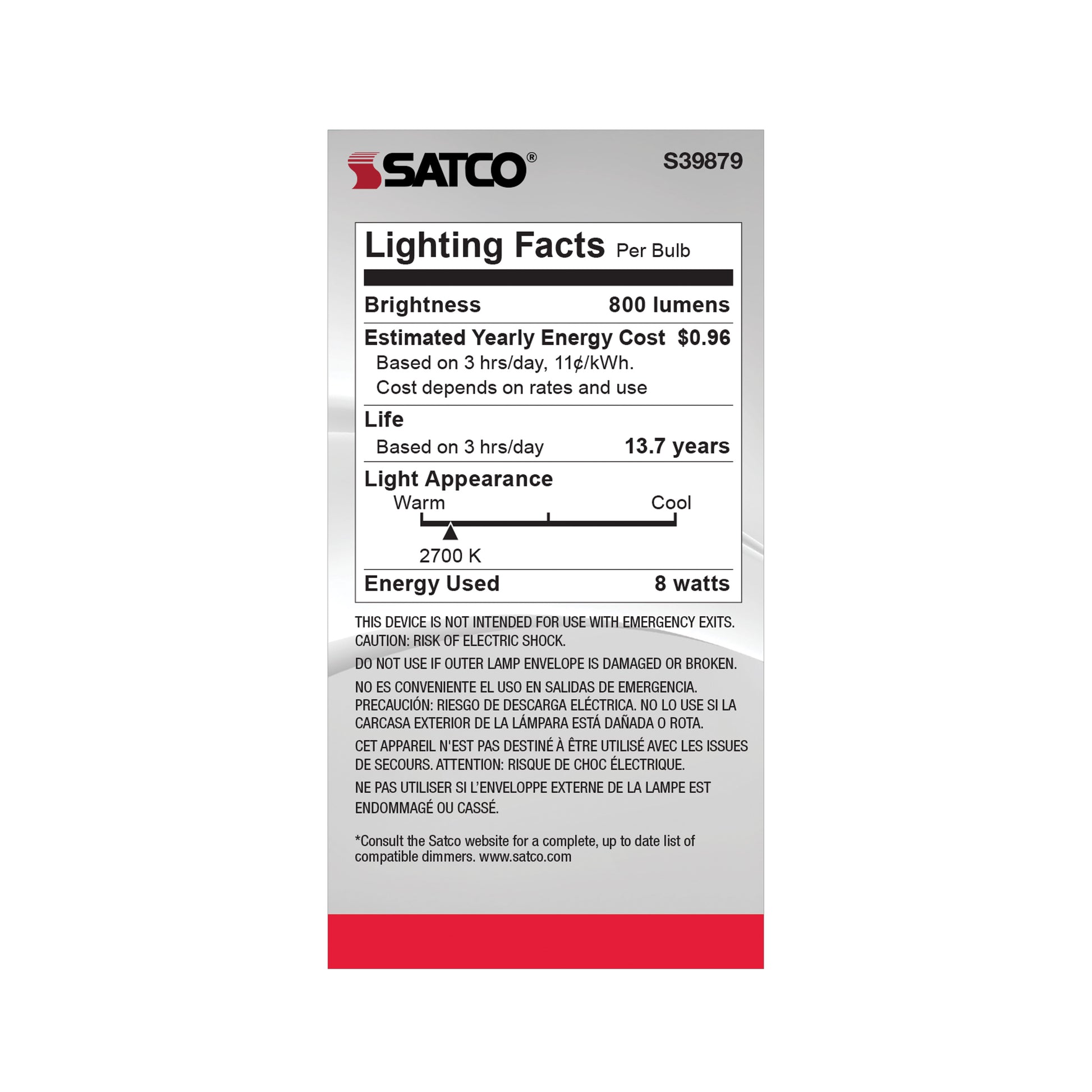 image of 8 Watt A19 LED - Clear Finish - Medium base - 2700K - 120 Volt