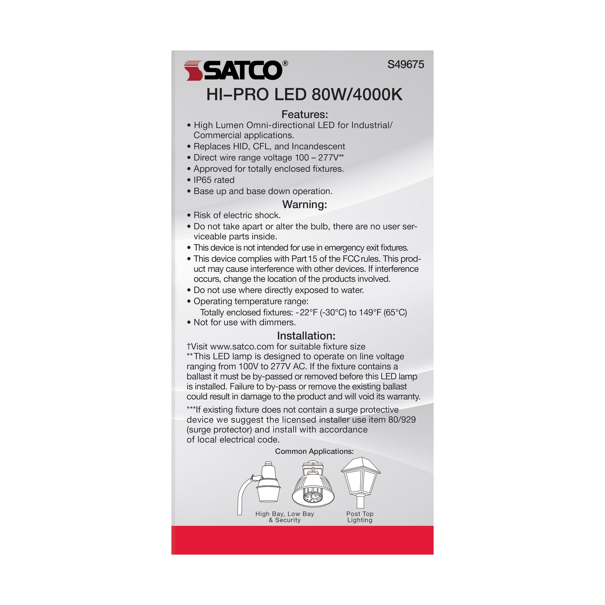 image of 80 Watt LED HID Replacement - 4000K - Extended Mogul base - Type B Ballast Bypass - Economy Hi-Pro