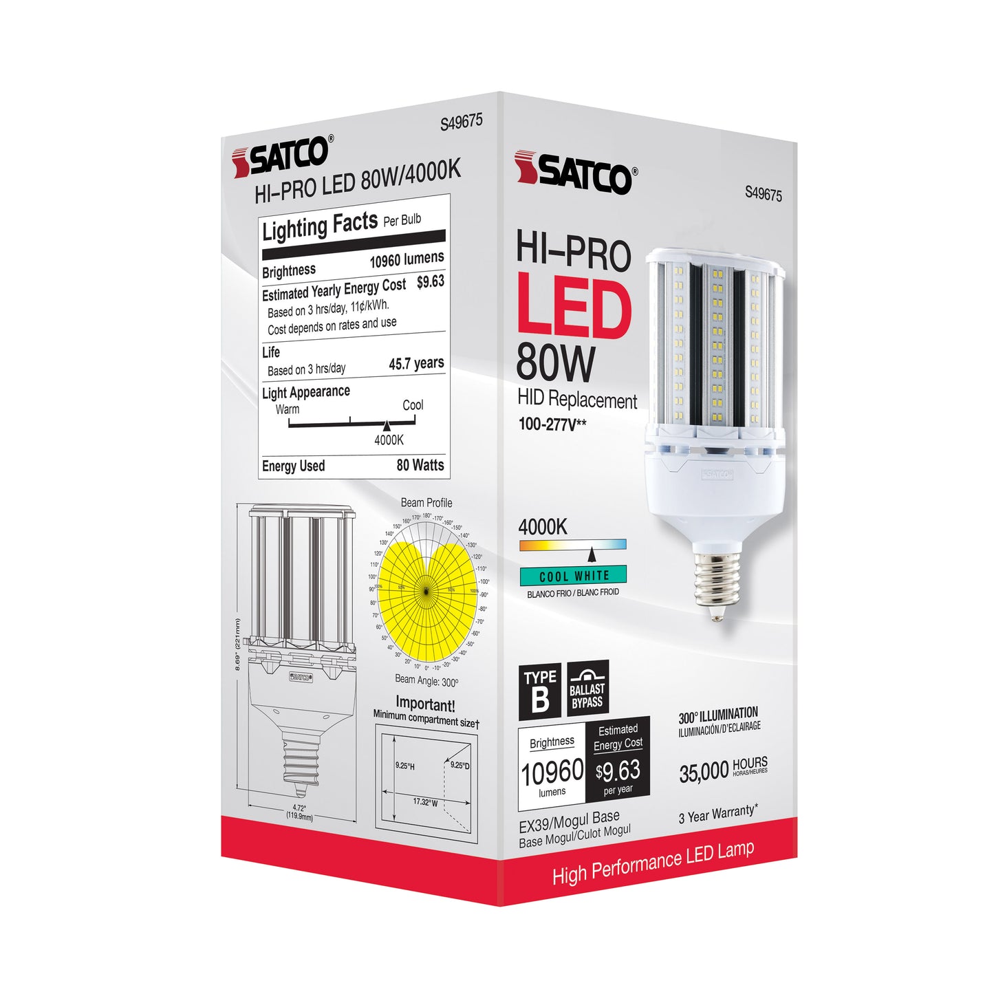 image of 80 Watt LED HID Replacement - 4000K - Extended Mogul base - Type B Ballast Bypass - Economy Hi-Pro