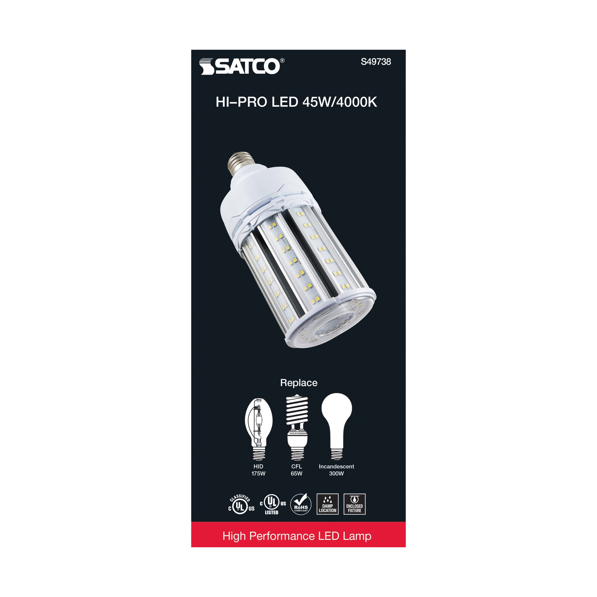 image of 45 Watt LED HID Replacement - 80 CRI - 4000K - Type B - Ballast Bypass - Medium base - Economy Hi-Pro