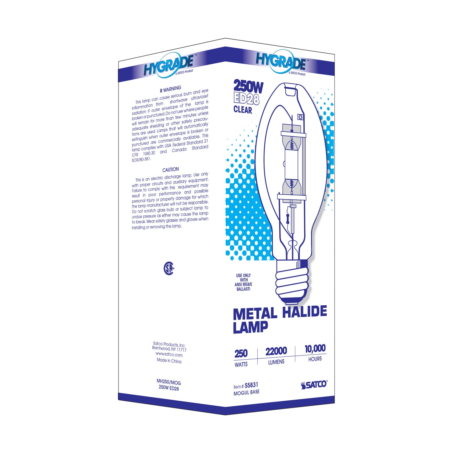 image of 250 Watt - Metal Halide HID - Mogul base - ED28 - Clear - 65 CRI - 4000K
