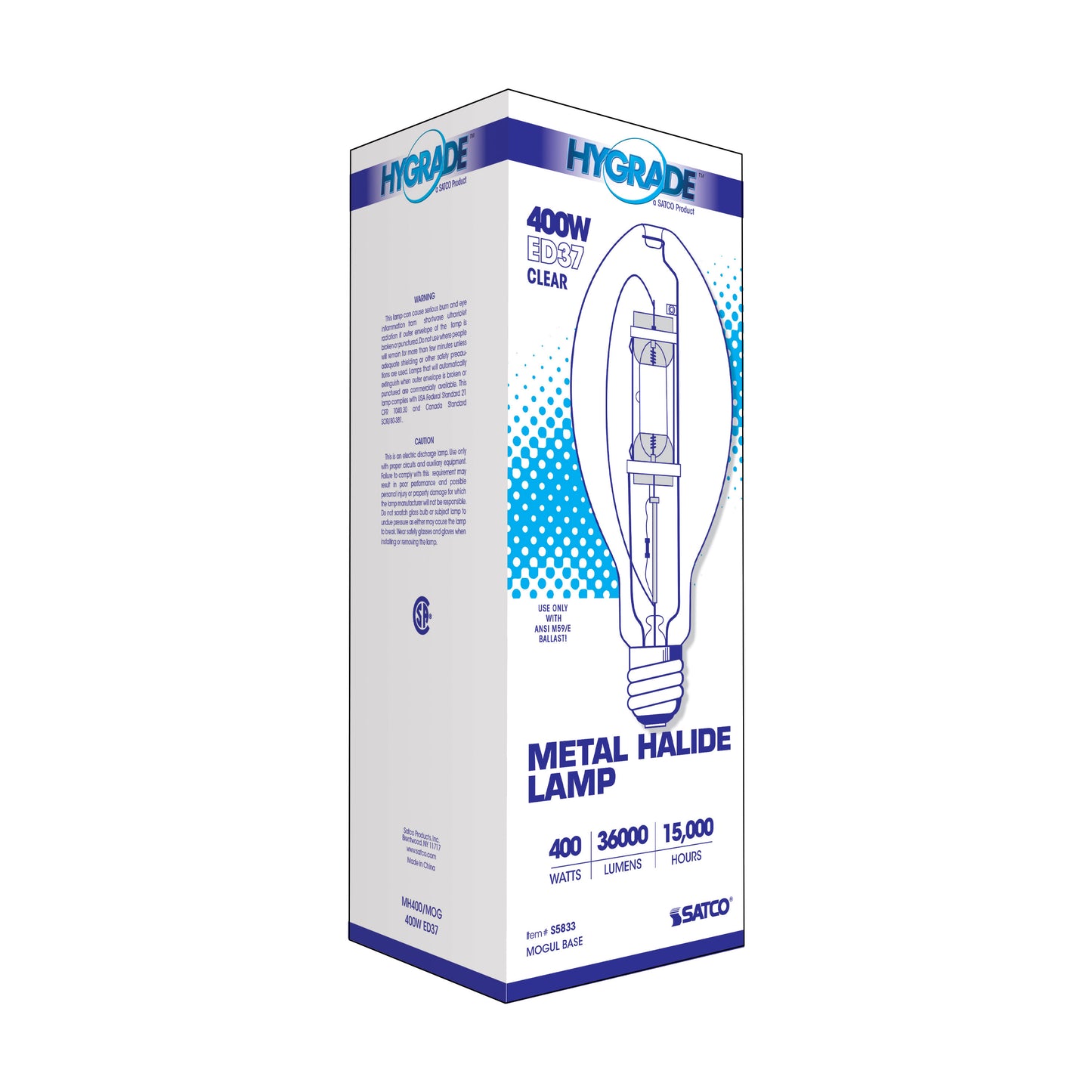 image of 400 Watt - Metal Halide HID - Mogul base - ED37 - Clear - 65 CRI - 4000K