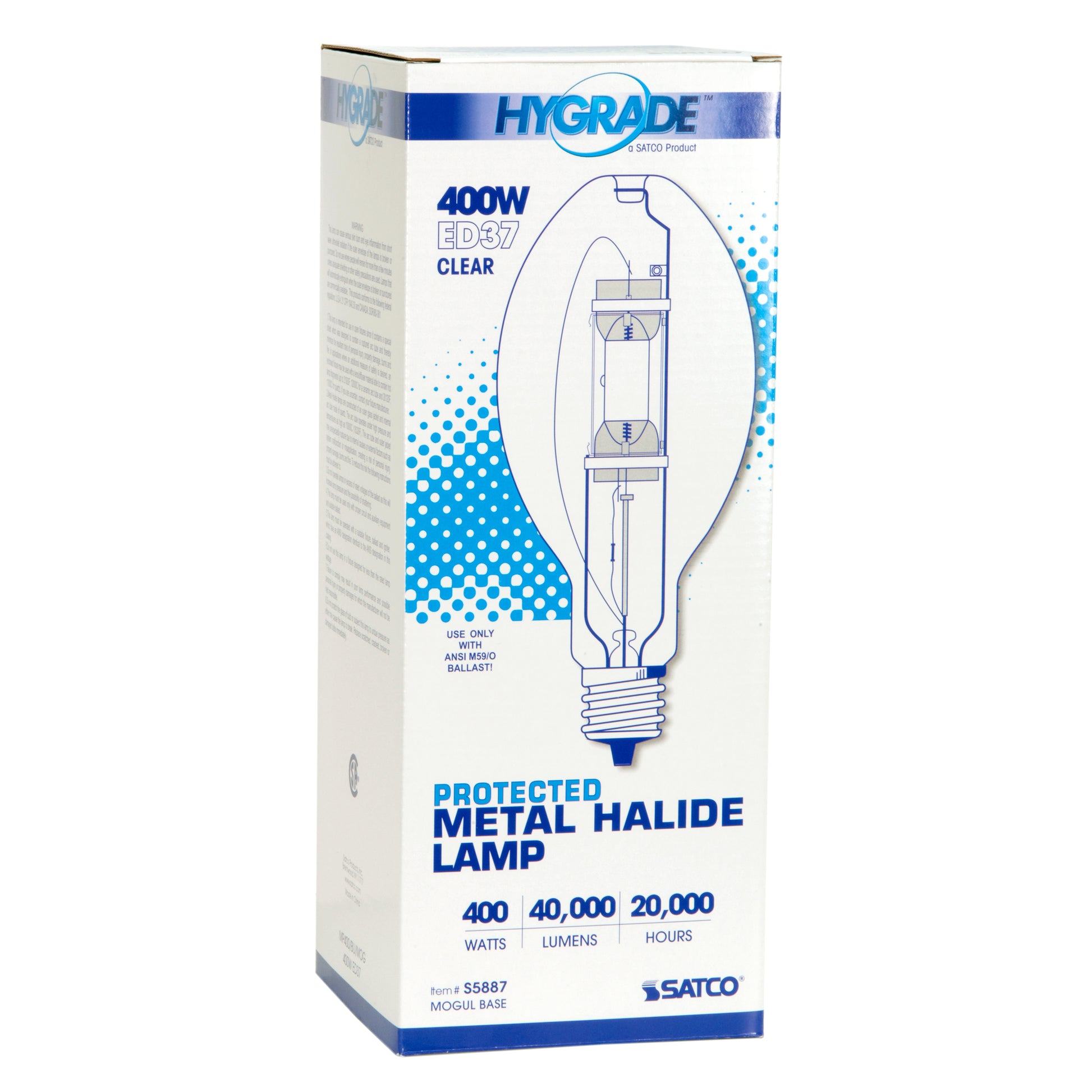 image of 400 Watt - Metal Halide HID - MP400 - Mogul base - ED37 - Clear - 65 CRI - 4200K