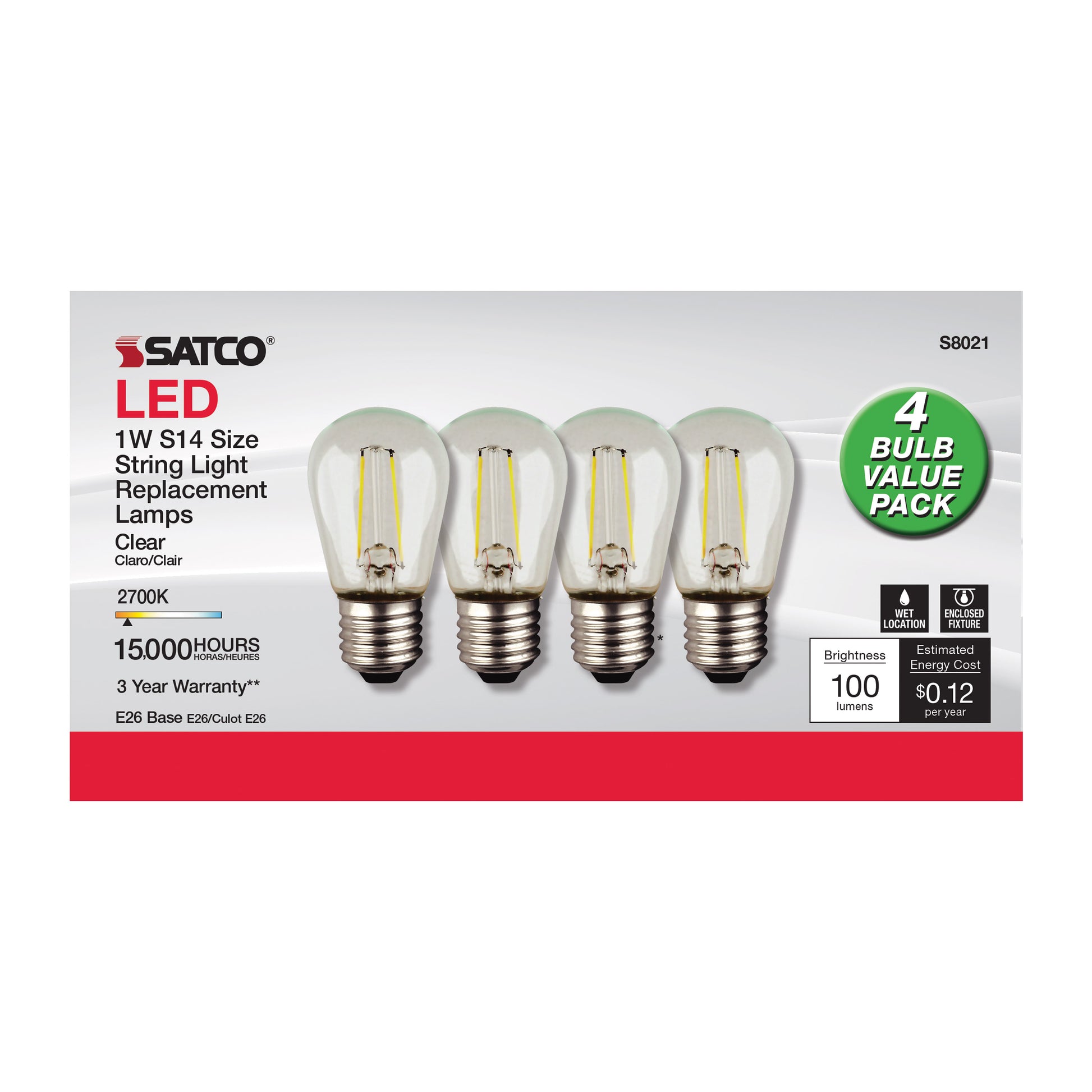 image of S14 LED String Light Replacement Bulb - 2700K - 120 Volt - Replacement 4-pack