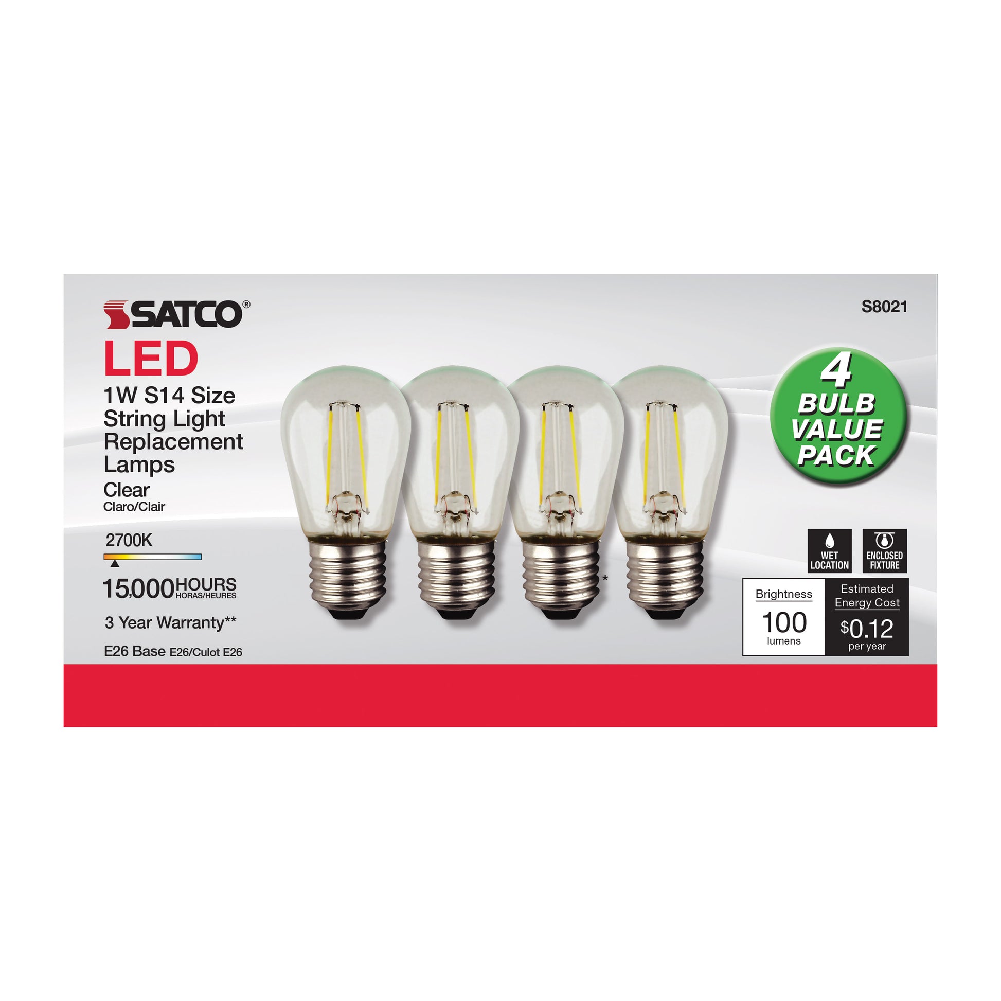 image of S14 LED String Light Replacement Bulb - 2700K - 120 Volt - Replacement 4-pack