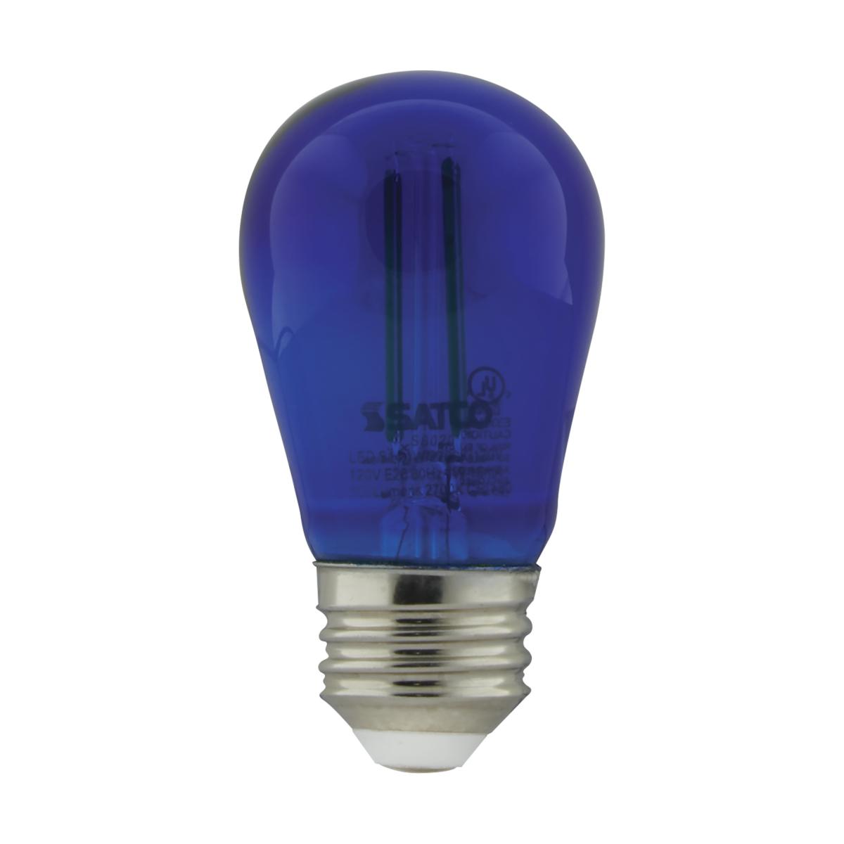 image of 1 Watt - S14 LED Filament - Blue Transparent Glass Bulb - E26 Base - 120 Volt - Non-Dimmable - Pack of 4