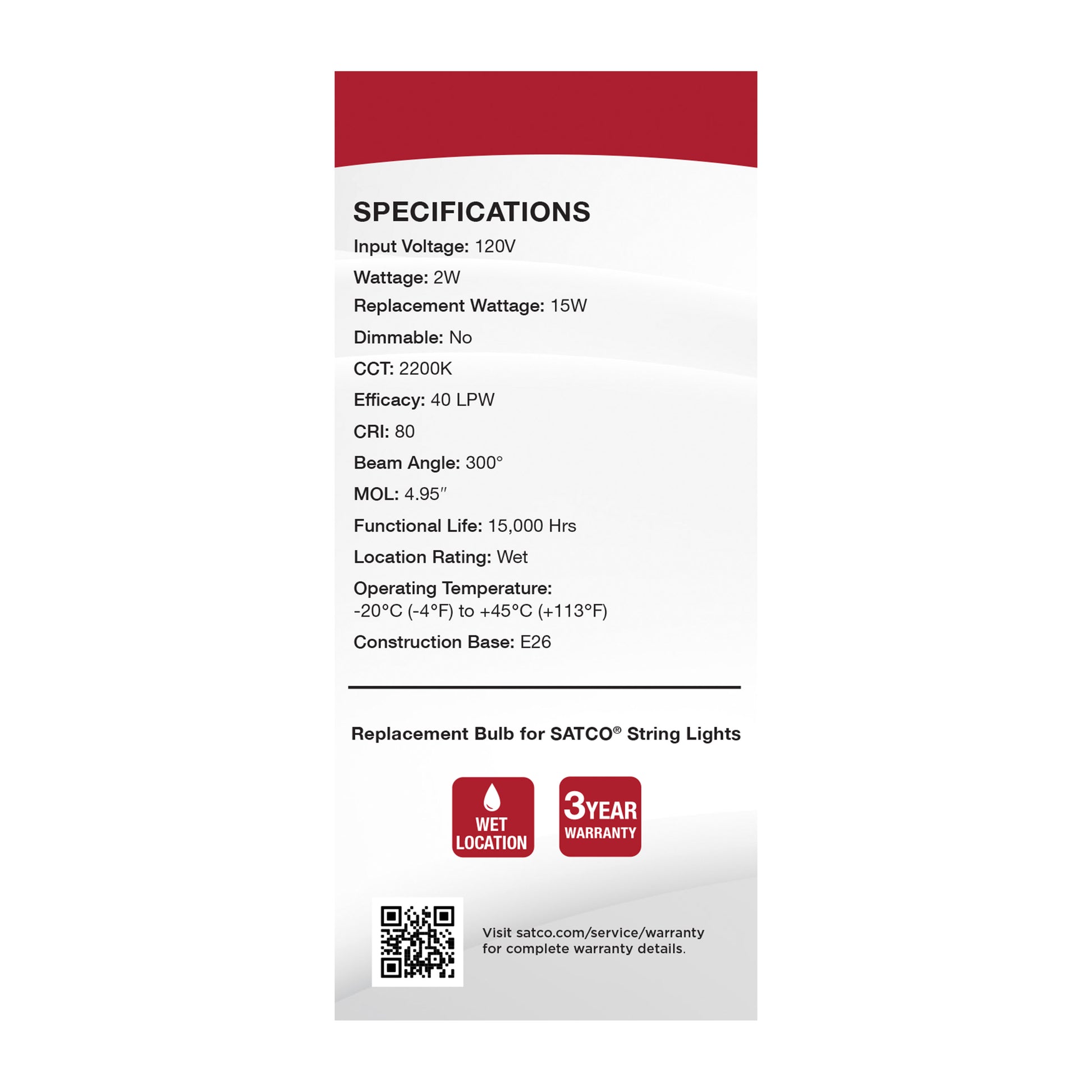 image of Replacement LED String Light Lamp - 2 Watts - ST19 - 2200K - Clear - 120 Volt - Medium Base - 2-Pack