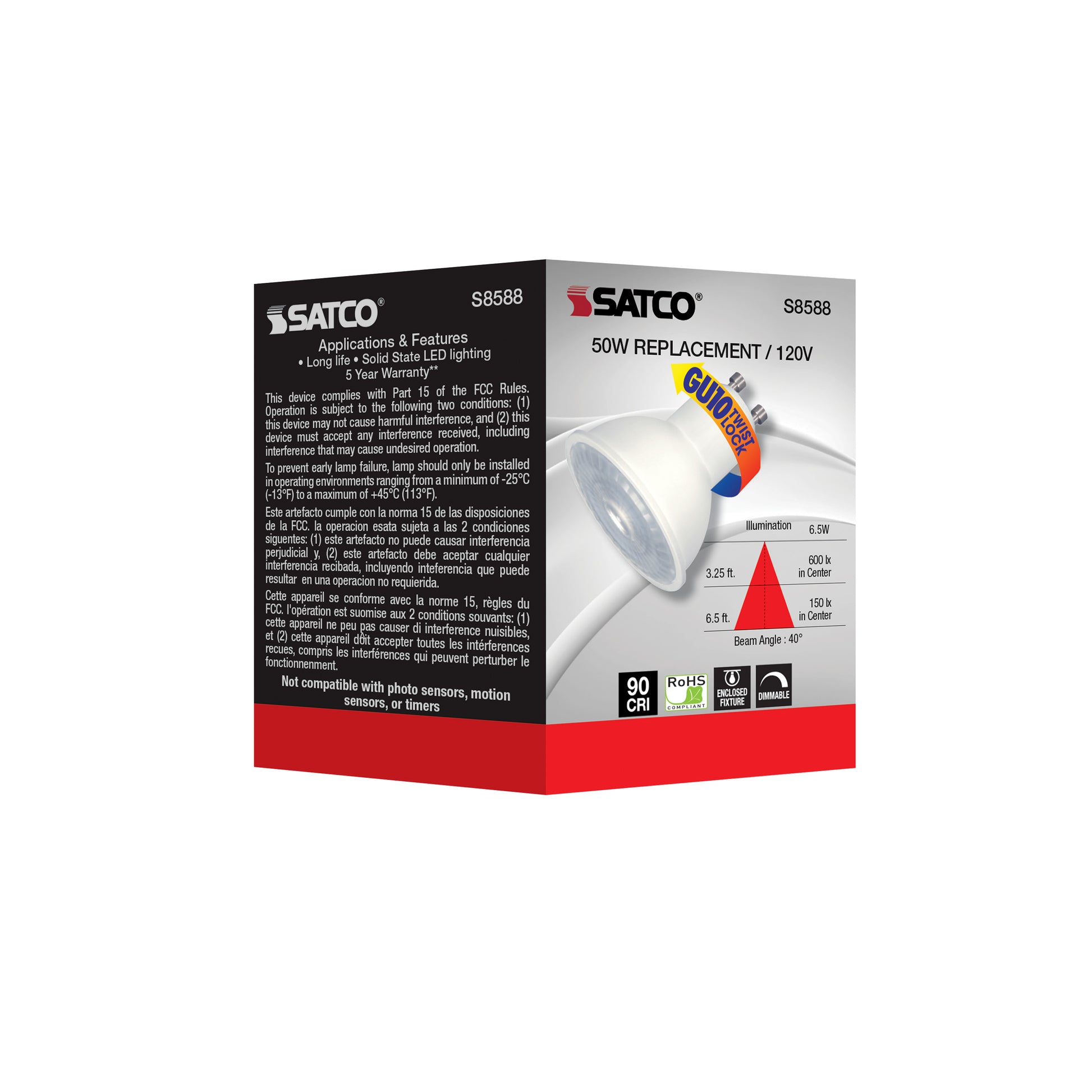 image of 6.5 Watt - LED MR16 - 2700K - 40 deg. Beam Angle - GU10 base - 120 Volt