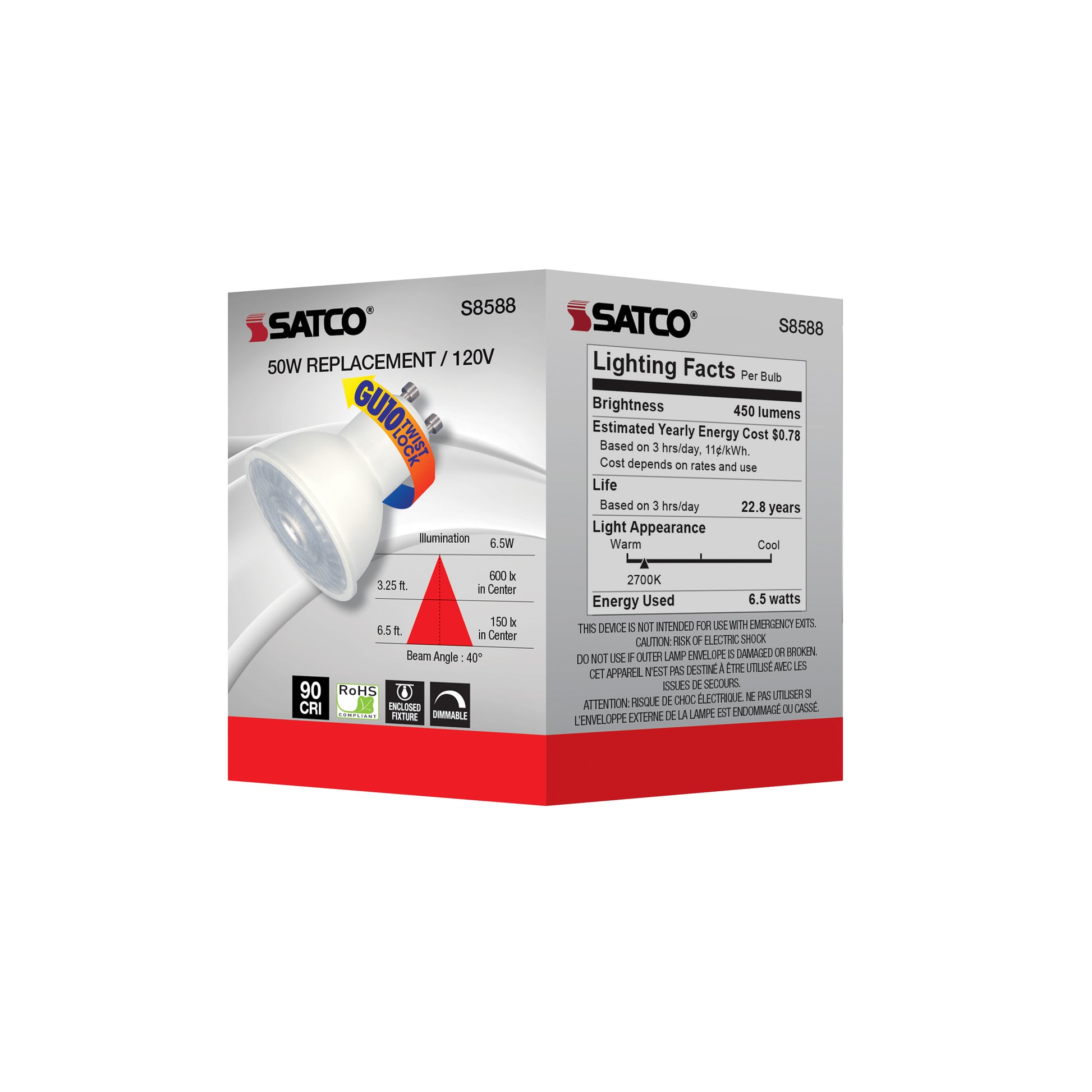 image of 6.5 Watt - LED MR16 - 2700K - 40 deg. Beam Angle - GU10 base - 120 Volt