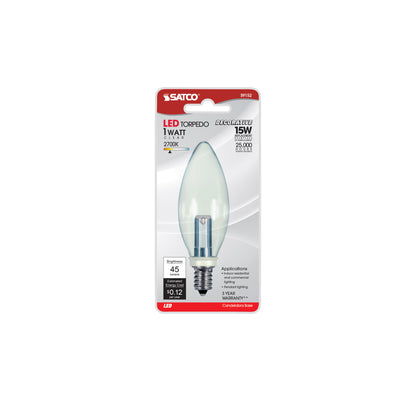 image of 1 Watt LED - BA9 1/2 - Clear - 2700K - Candelabra base - 120 Volt - Carded