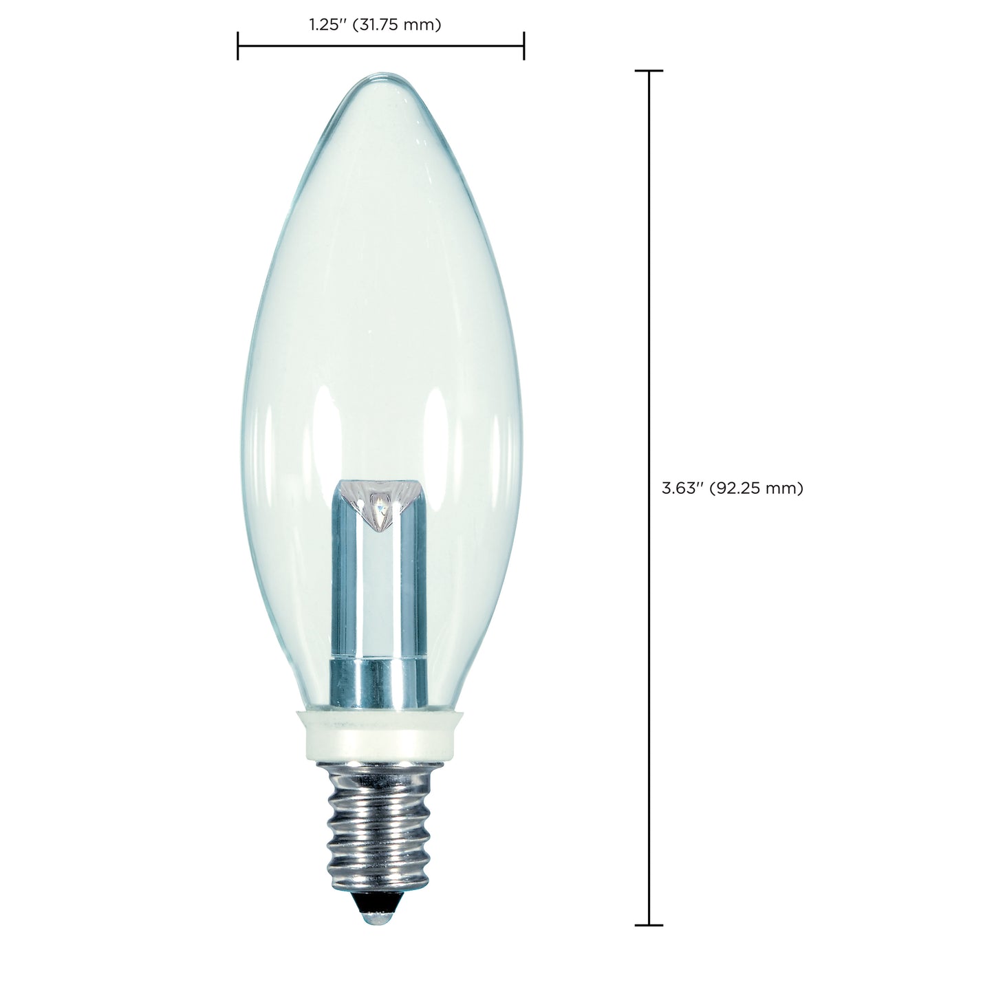 image of 1 Watt LED - BA9 1/2 - Clear - 2700K - Candelabra base - 120 Volt - Carded