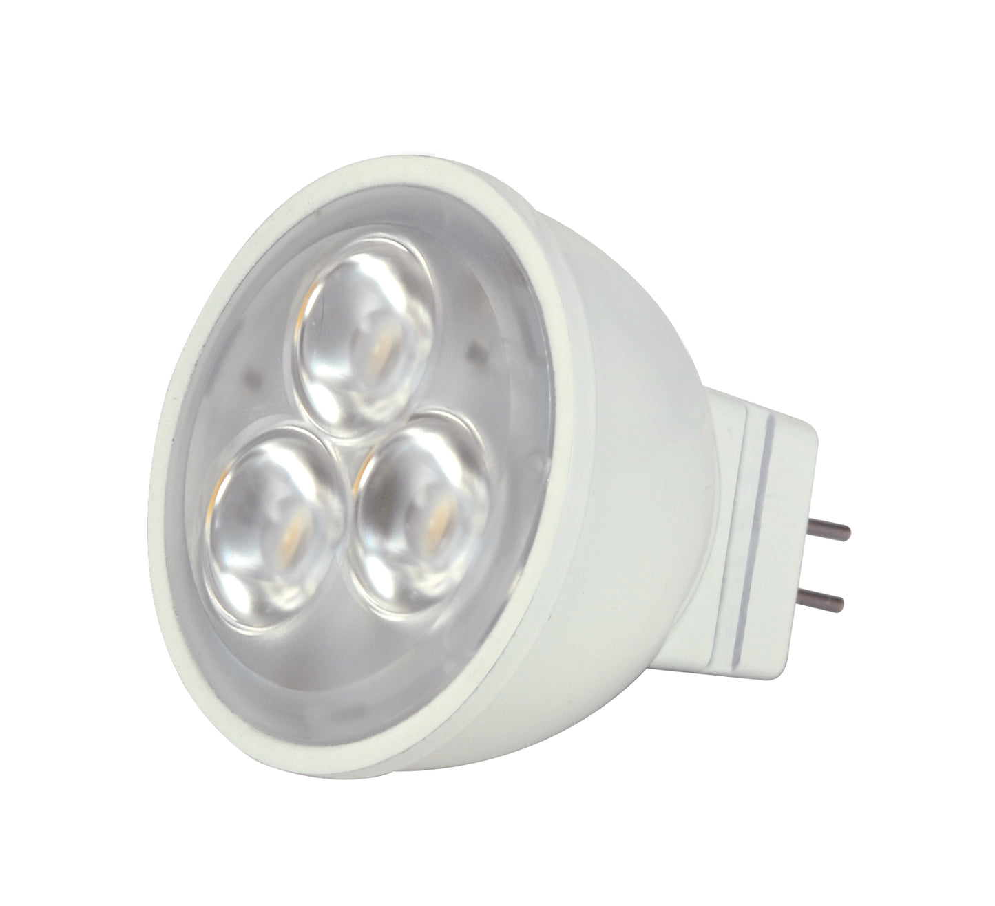image of 3W - LED - MR11 - 3000K - 25 deg. beam spread - 25000 Average rated hours - 210 Lumens - GU4 base - 12 Volt AC/DC