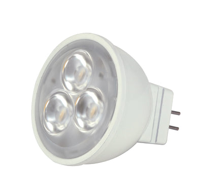 image of 3W - LED - MR11 - 3000K - 25 deg. beam spread - 25000 Average rated hours - 210 Lumens - GU4 base - 12 Volt AC/DC