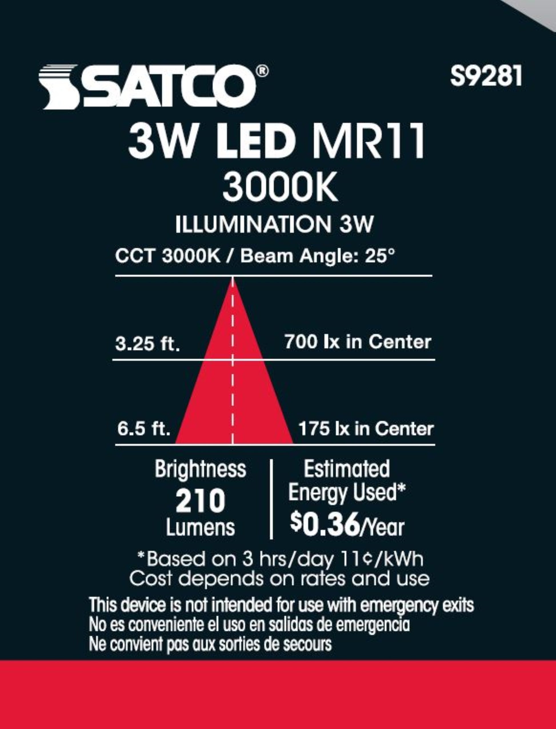 image of 3W - LED - MR11 - 3000K - 25 deg. beam spread - 25000 Average rated hours - 210 Lumens - GU4 base - 12 Volt AC/DC