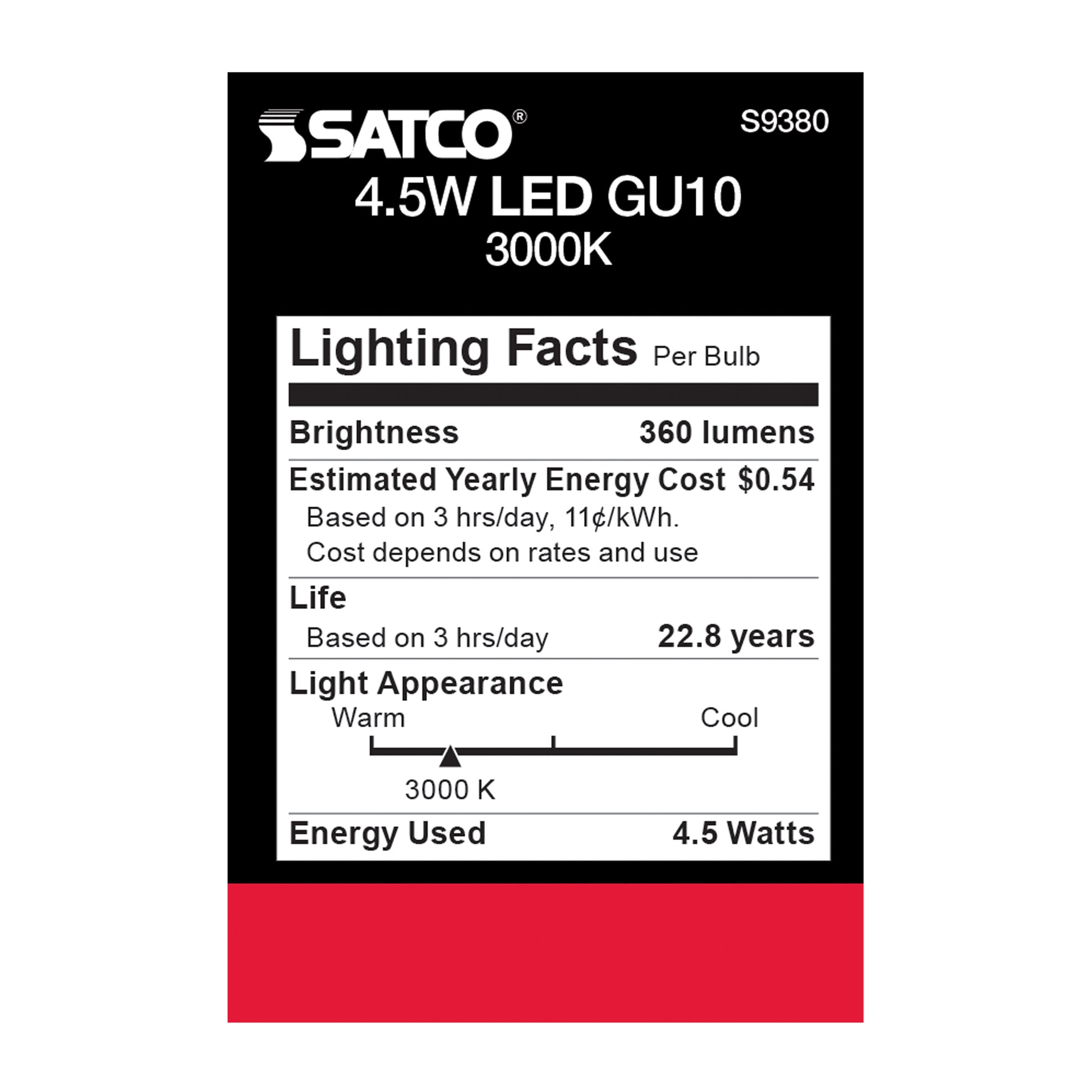 image of 4.5 Watt - LED MR16 - 3000K - 40 deg. Beam Angle - GU10 base - 120 Volt