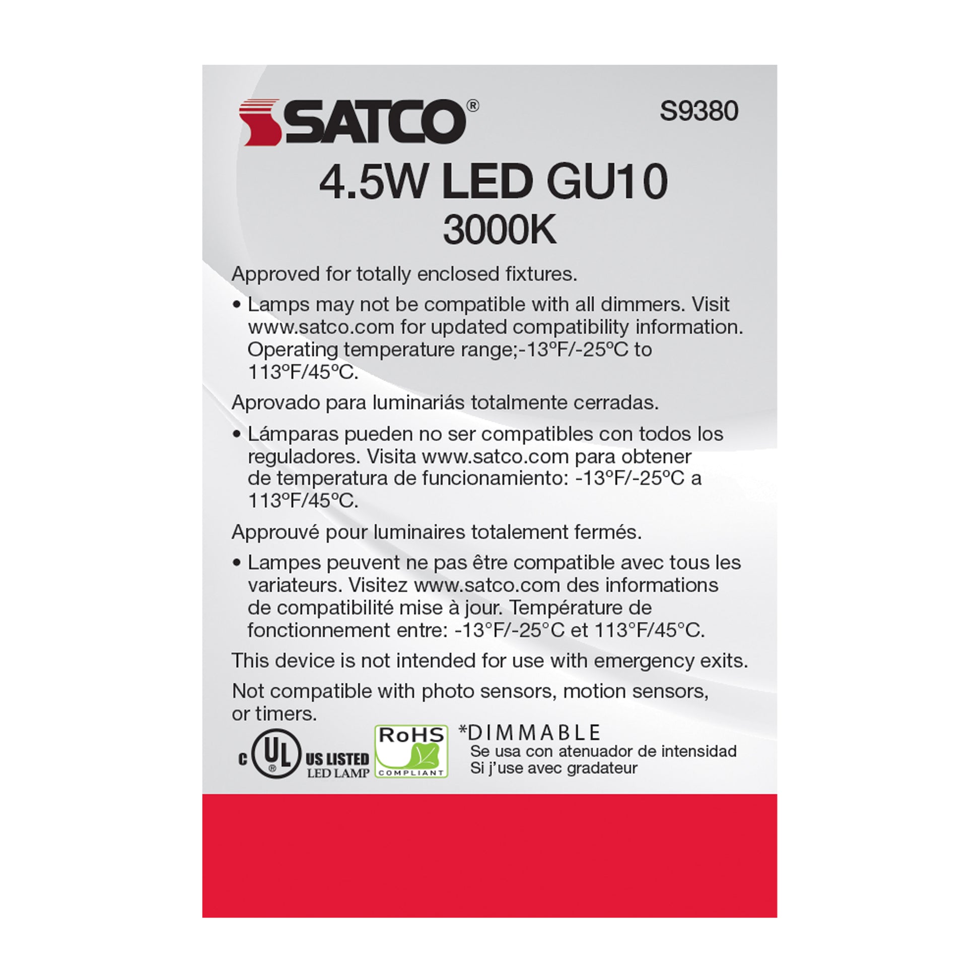 image of 4.5 Watt - LED MR16 - 3000K - 40 deg. Beam Angle - GU10 base - 120 Volt