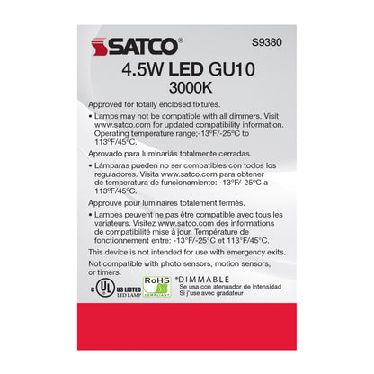 image of 4.5 Watt - LED MR16 - 3000K - 40 deg. Beam Angle - GU10 base - 120 Volt