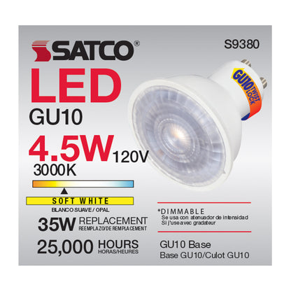 image of 4.5 Watt - LED MR16 - 3000K - 40 deg. Beam Angle - GU10 base - 120 Volt