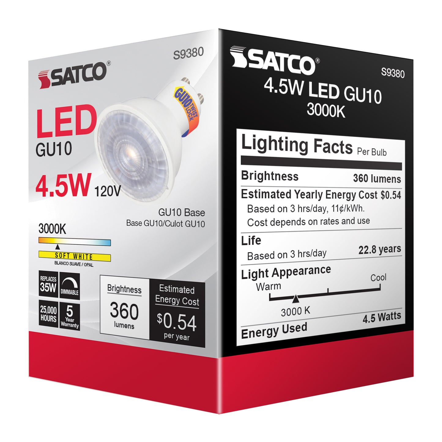 image of 4.5 Watt - LED MR16 - 3000K - 40 deg. Beam Angle - GU10 base - 120 Volt