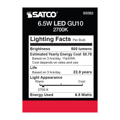 image of 6.5 Watt - LED MR16 - 2700K - 40 deg. Beam Angle - GU10 base - 120 Volt
