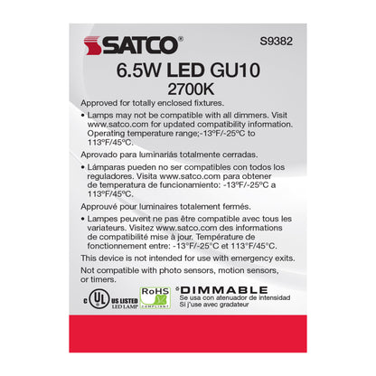 image of 6.5 Watt - LED MR16 - 2700K - 40 deg. Beam Angle - GU10 base - 120 Volt