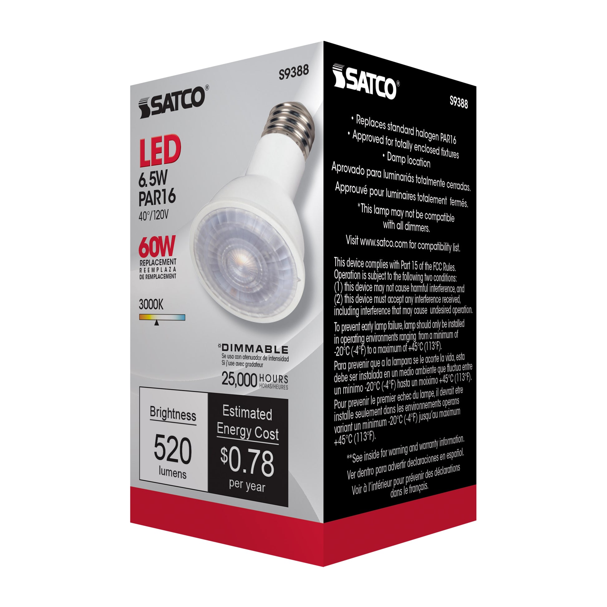 image of 6.5 Watt PAR16 LED - 3000K - 40 deg. Beam Angle - Medium base - 120 Volt