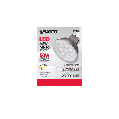 image of 6.5 Watt - LED MR16 LED - 2700K - 40 deg. Beam Angle - GU5.3 base - 12 Volt AC/DC