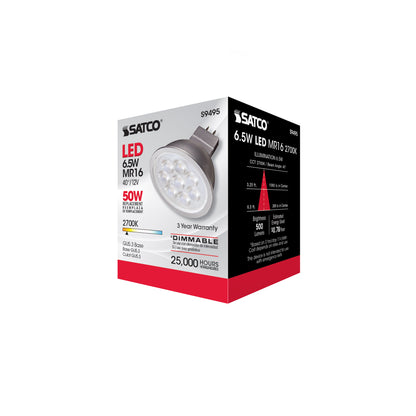 image of 6.5 Watt - LED MR16 LED - 2700K - 40 deg. Beam Angle - GU5.3 base - 12 Volt AC/DC