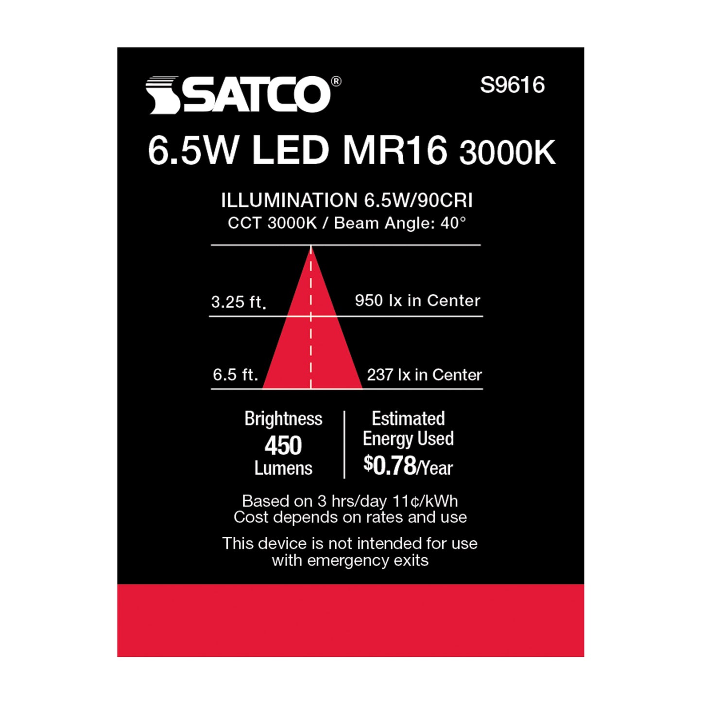 image of 6.5 Watt - LED MR16 LED - 3000K - 40 deg. Beam Angle - GU5.3 base - 12 Volt AC/DC