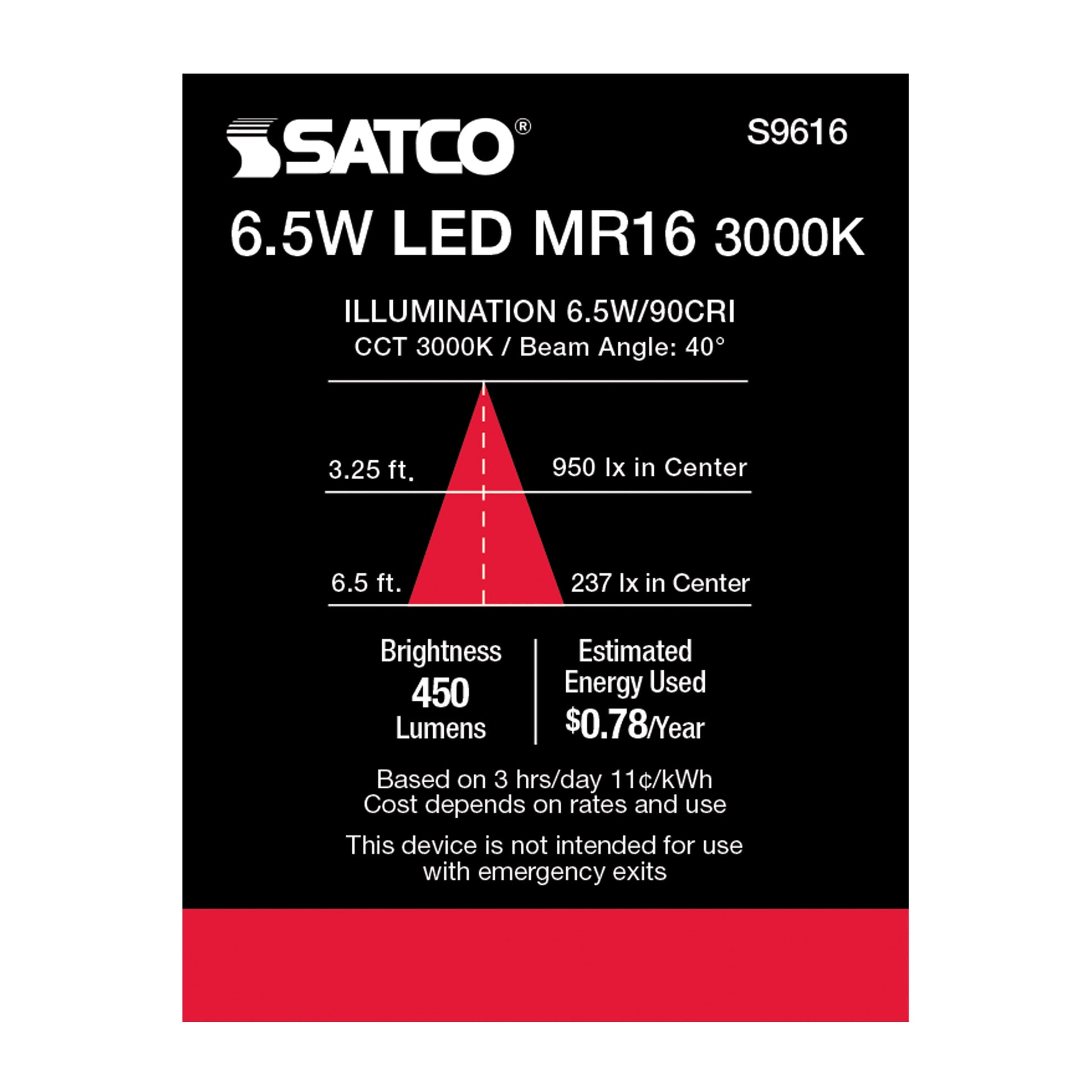image of 6.5 Watt - LED MR16 LED - 3000K - 40 deg. Beam Angle - GU5.3 base - 12 Volt AC/DC