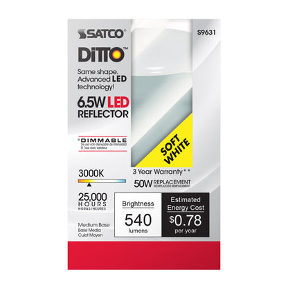 image of 6.5 Watt - LED R20 - 3000K - 107 deg. Beam Angle - Medium base - 120 Volt - Dimmable