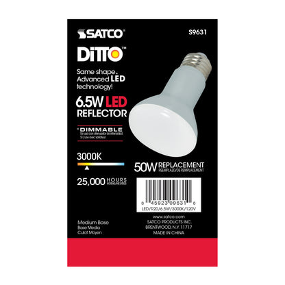 image of 6.5 Watt - LED R20 - 3000K - 107 deg. Beam Angle - Medium base - 120 Volt - Dimmable
