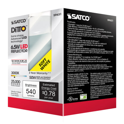 image of 6.5 Watt - LED R20 - 3000K - 107 deg. Beam Angle - Medium base - 120 Volt - Dimmable