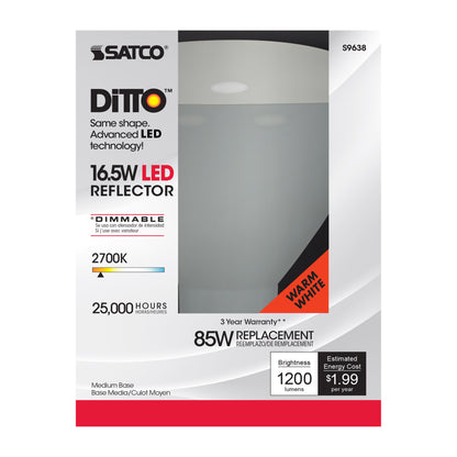 image of 16.5 Watt - LED BR40 - 2700K - 103 deg. Beam Angle - Medium base - 120 Volt - dimmable