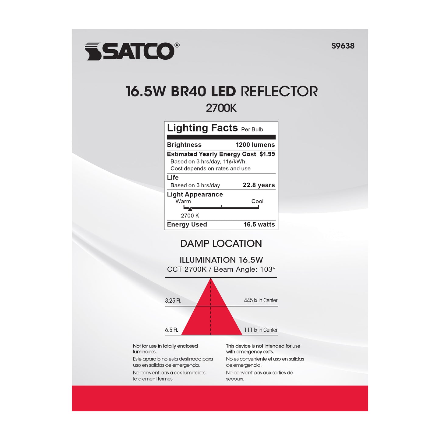image of 16.5 Watt - LED BR40 - 2700K - 103 deg. Beam Angle - Medium base - 120 Volt - dimmable