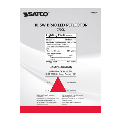 image of 16.5 Watt - LED BR40 - 2700K - 103 deg. Beam Angle - Medium base - 120 Volt - dimmable
