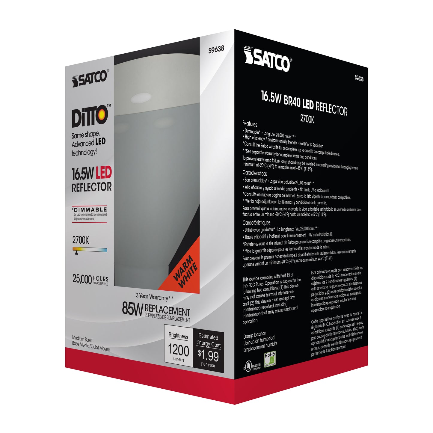 image of 16.5 Watt - LED BR40 - 2700K - 103 deg. Beam Angle - Medium base - 120 Volt - dimmable