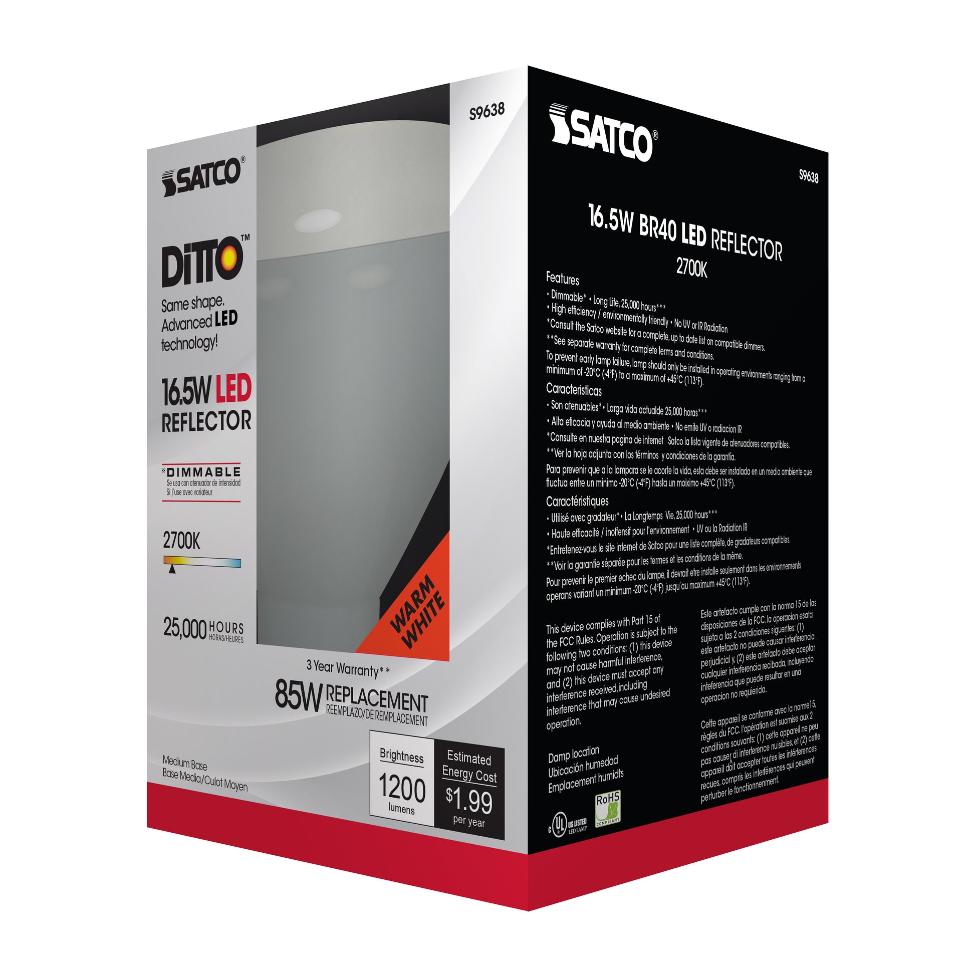 image of 16.5 Watt - LED BR40 - 2700K - 103 deg. Beam Angle - Medium base - 120 Volt - dimmable