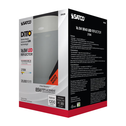 image of 16.5 Watt - LED BR40 - 2700K - 103 deg. Beam Angle - Medium base - 120 Volt - dimmable