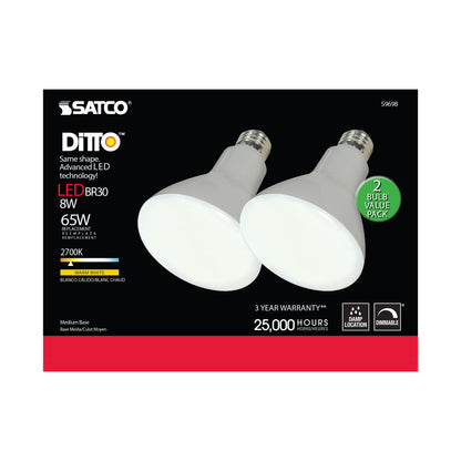 image of 8 Watt - BR30 LED - Medium base - 2700K - 105 deg. Beam Angle - 120 Volt - 2-Pack Display Pack