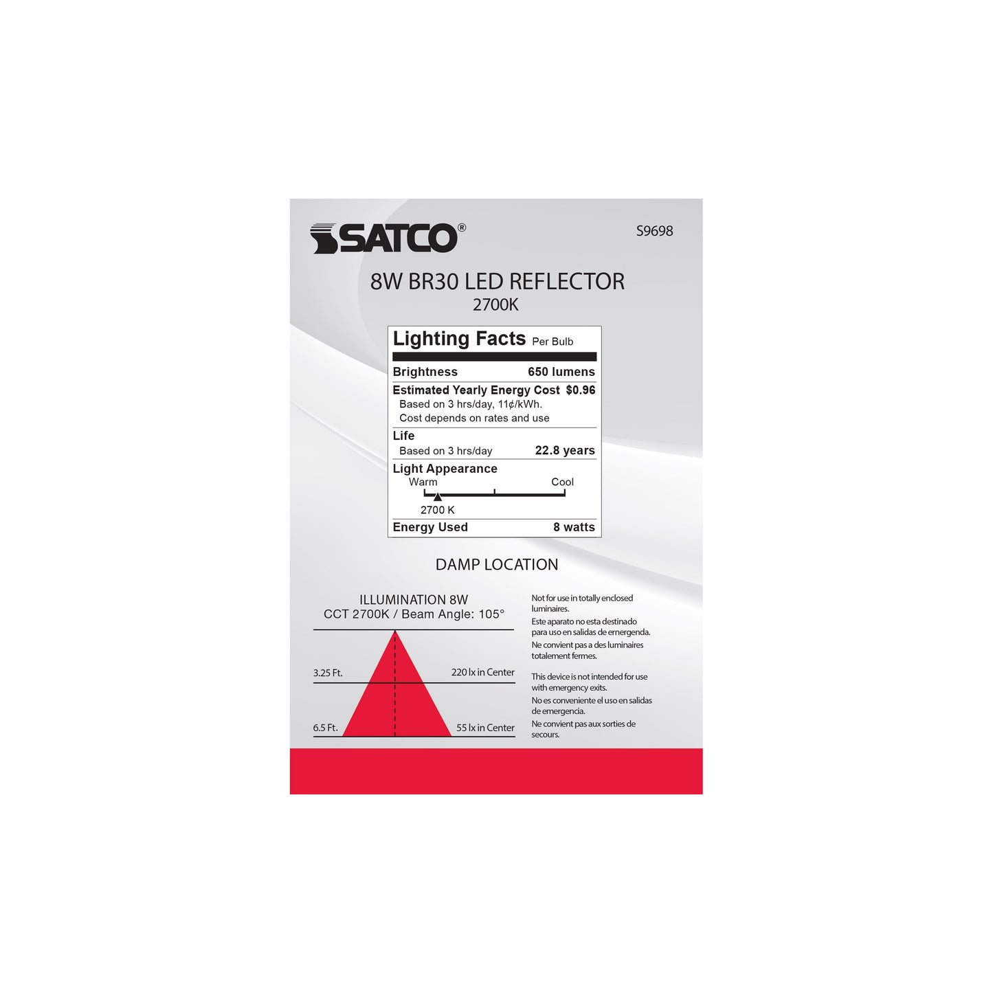 image of 8 Watt - BR30 LED - Medium base - 2700K - 105 deg. Beam Angle - 120 Volt - 2-Pack Display Pack