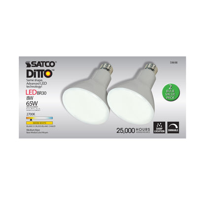 image of 8 Watt - BR30 LED - Medium base - 2700K - 105 deg. Beam Angle - 120 Volt - 2-Pack Display Pack