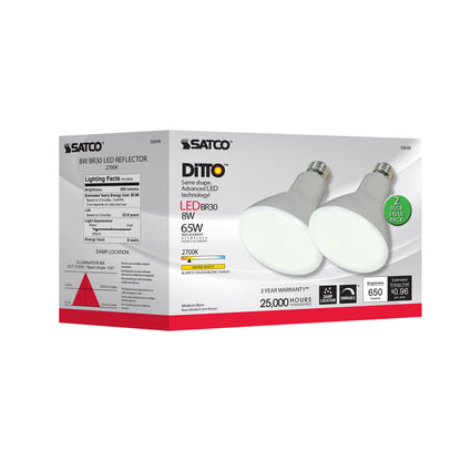 image of 8 Watt - BR30 LED - Medium base - 2700K - 105 deg. Beam Angle - 120 Volt - 2-Pack Display Pack