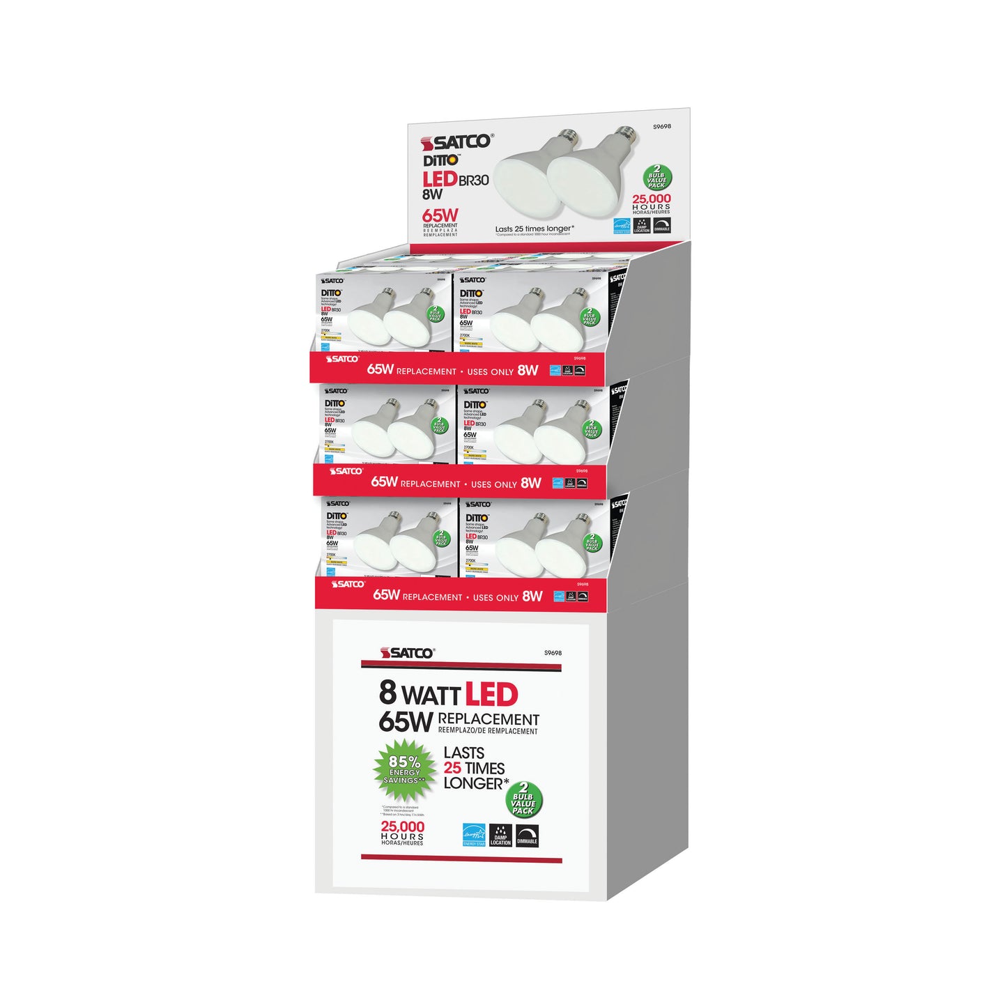 image of 8 Watt - BR30 LED - Medium base - 2700K - 105 deg. Beam Angle - 120 Volt - 2-Pack Display Pack