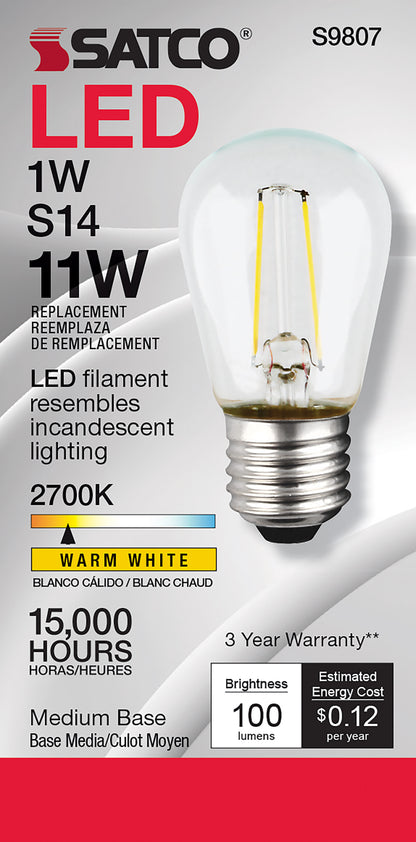 image of 1 Watt LED - S14 - Clear - Medium base - 2700K - 120 Volt