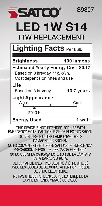 image of 1 Watt LED - S14 - Clear - Medium base - 2700K - 120 Volt