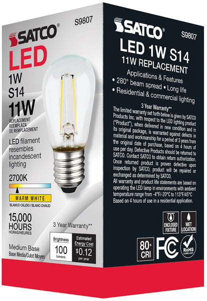 image of 1 Watt LED - S14 - Clear - Medium base - 2700K - 120 Volt