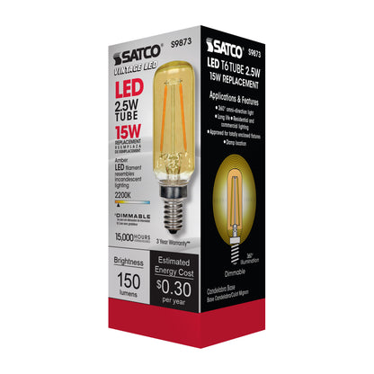 image of 2.5 Watt T6 LED - Amber - Candelabra base - 2000K - 150 Lumens - 120 Volt