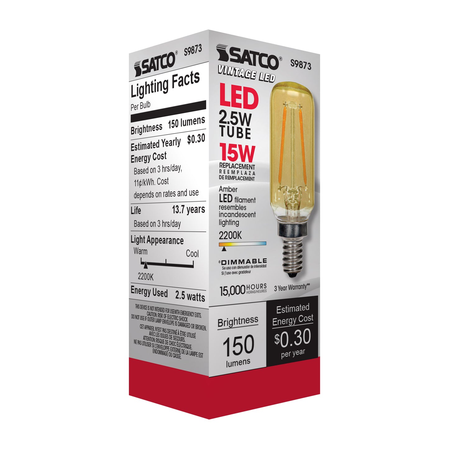 image of 2.5 Watt T6 LED - Amber - Candelabra base - 2000K - 150 Lumens - 120 Volt