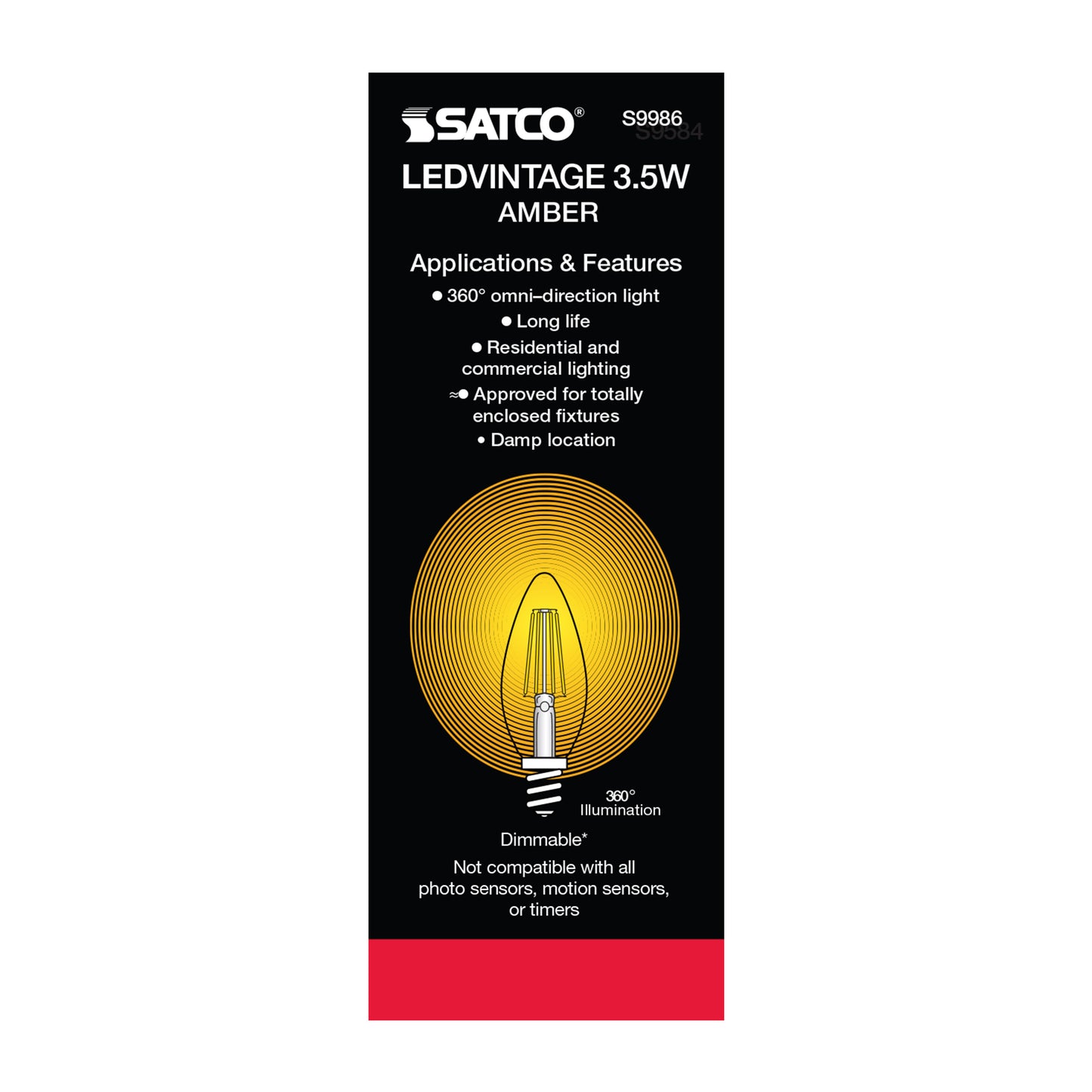 image of 3.5 Watt Torpedo CTA LED - Amber - Candelabra base - 2000K - 300 Lumens - 120 Volt